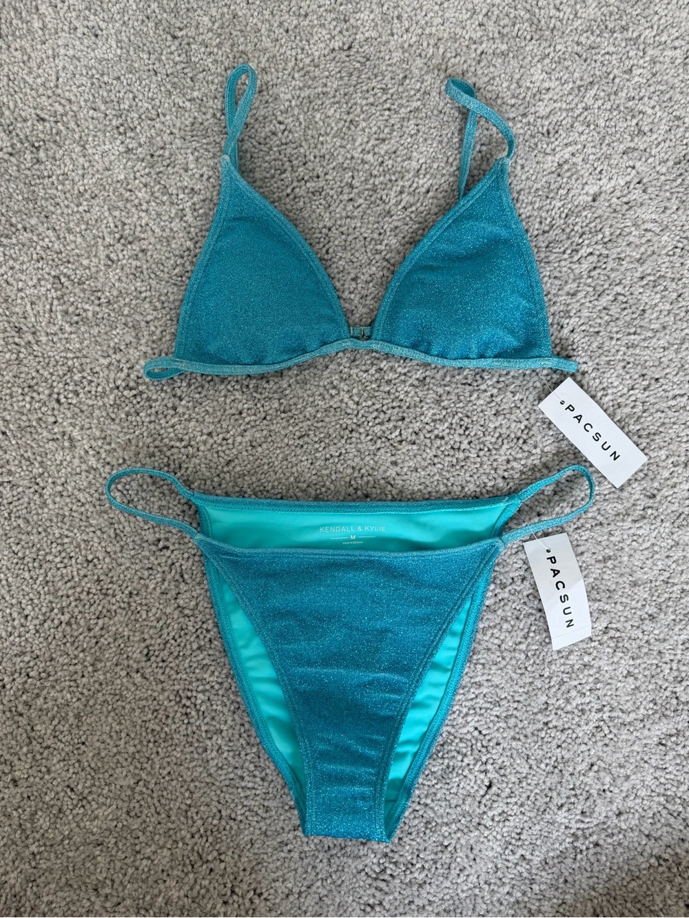 NWT PacSun Blue Shimmer Triangle Bikini Set